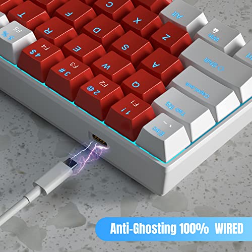 Image of 60% Mechanical Keyboard,MageGee Gaming Keyboard with Red Switches and Sea Blue Backlit Small Compact 60 Percent Keyboard Mechanical, Portable 60 Percent Gaming Keyboard Gamer(Retro White Red)