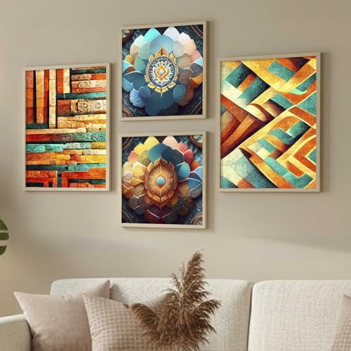 Image of kotart Aesthetic Modern Wall Decor Paintings with Frame for Home Decoration - Painting for Living Room Bedroom - Painting for Wall Decoration Set of 4 (Art 6, Big (13x17 or 13x13 inch))