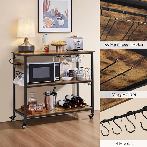 Yaheetech-Kitchen-Island-Cart-with-Power-Outlet-Kitchen-Carts-on-Wheels-with-Storage-3-Tier-Microwave-Stand-with-Foodpads-Glass-and-Mug-Holders-8-Hooks-Rustic-Brown Yaheetech Kitchen Island Cart with Power Outlet Kitchen Carts on Wheels with Storage 3 Tier Microwave Stand with Foodpads Glass and Mug Holders 8 Hooks Rustic Brown