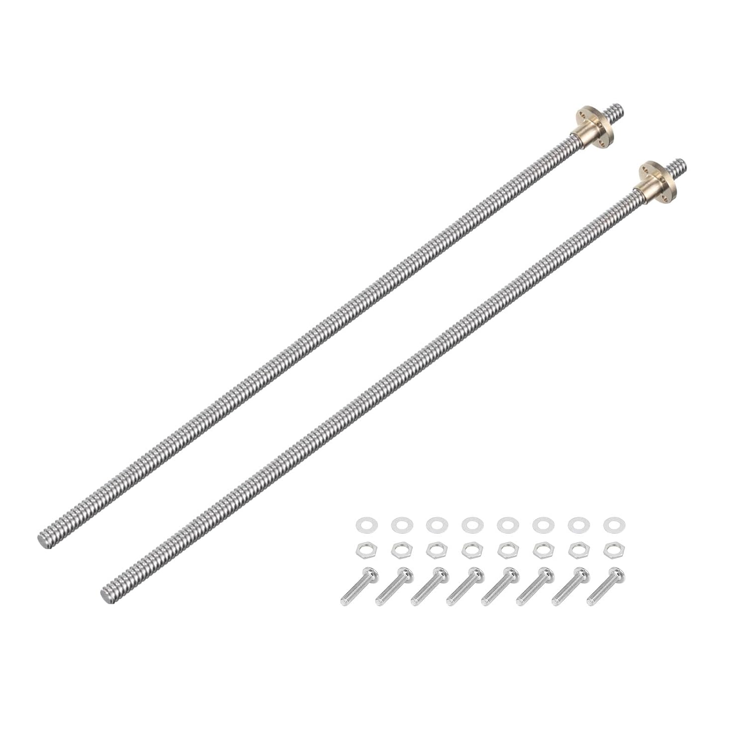 uxcell 2 Pcs 250mm / 10 Inch Tr8x2 Stainless Steel Lead Screw with T8 Brass Nut - [ Acme Thread, 2mm Pitch, 8mm Lead ] for 3D Printer Z Axis, CNC Machine