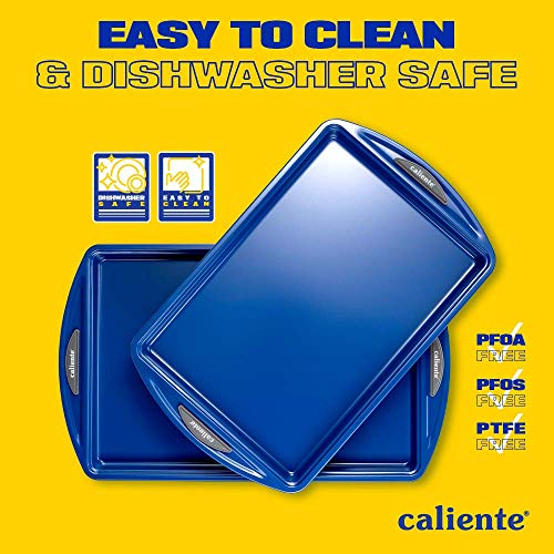 Caliente Nonstick Bakeware Set Of 2 Cookie Sheets | Premium Medium & Small Baking Sheets | Durable Carbon Steel Baking Sets | Housewarming, Wedding, Chefs & Bakers Kitchen Gift #TOP4