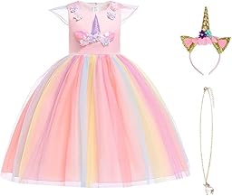 URAQT Children's Unicorn Dress, Girls' Dresses, Princess Dress with Unicorn, Unicorn Party