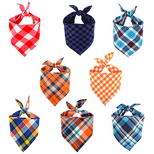 Puppy Bandanas Boy, 8 PC Petarty Dog Scarves, Dog Kerchiefs, Plaid Triangle Cloth Bandanas for Small Medium Dogs Small Girl Boy Puppies, Adjustable Pet Scarf Autumn Halloween Handkerchiefs Bibs