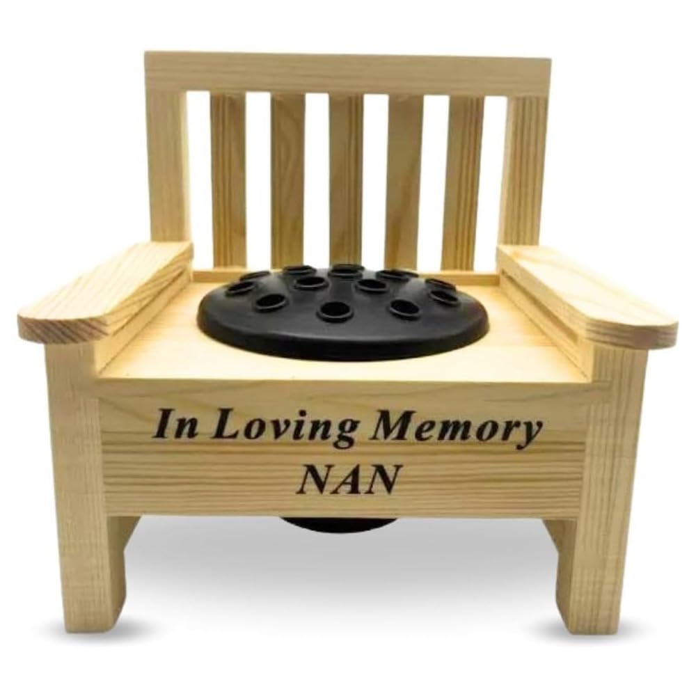 shopior Memorial Wooden Bench with Flower Pot – Graveside Ornament with Black Plastic Insert Pot – Outdoor Cemetery Grave Decoration | Remembrance & Sympathy Tribute Gift (In Loving Memory - Nan)