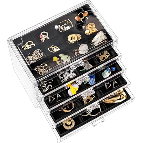 Procase Boîte à Bijoux Transparente, 5 Plateaux Bijoux Tiroir Cover