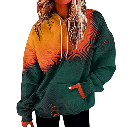 Olivcker Sudaderas con capucha para mujer, con estampado degradado, camisas de manga larga, sudaderas con capucha de gran tamaño, acogedoras y suaves, A10-verde~regalos de San Valentín para ella, S