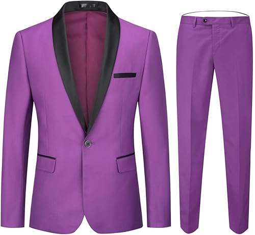 Boyland Traje de 2 piezas para hombre, color sólido, chal, solapa, un botón, chaqueta del mismo color, pantalones de negocios, traje de negocios
