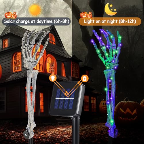 ruhotili Halloween Decorations 5 Pack Solar Powered Skeleton Arm StakesLights 110pcs Bright LED Light Beads 8 Modes Waterproof Solar Charging Suitable for Outdoor Yard Lawn Home Party Decor の商品画像 2