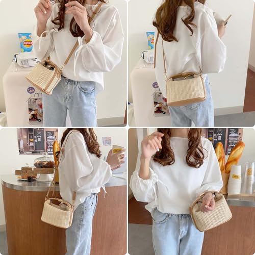 Straw Crossbody Bags for Women Trendy Summer Beach Vacation Outfit Casual Versatile Patched Design Handbag Bucket Tote2