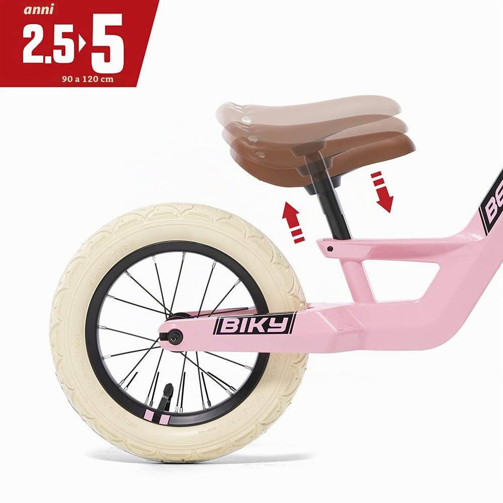BERG Biky - Bicicletta retrò a partire dai 2 anni, pneumatici ad aria, telaio in magnesio, 12 pollici, bicicletta per bambini e bambine, sellino regolabile in altezza