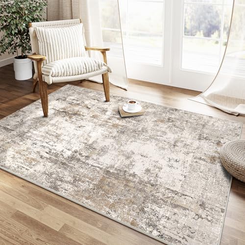 Waschbare Teppiche Gegend Teppich 150 x 210cm Braun Grau Modern Abstrakt Wohnzimmer Schlafzimmer Teppisch Groß rutschfest Kurzflor Weich Rugs for Living Room Carpet for Esszimmer Büro Braun/