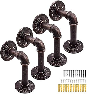 YAUNGEL 4PCS Pipe Shelving Brackets, Industrial Pipe Shelves Vintage Wall Mounted Floating Shelves for Book Home Decoration Photo Frame - Red bronze 15 * 8CM