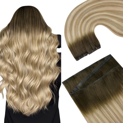 Image of Ugeat 20 Inch Butterfly Weft Human Hair Extensions Brown Ombre,100G #3822
