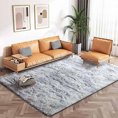 Calore Area Rugs Fluffy Living Room Rugs Shaggy Area Rug Bedroom Carpet Large Rug Soft Kids Room Rugs Comfortable Floor Mat for Home Decor (Grey White, 135 x 185 cm)