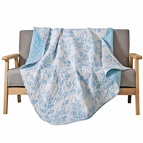 Soul & Lane Leaves on The Breeze Quilted Throw Blanket - 50' x 60' | Blue Lap Quilt for Couch and Bed
