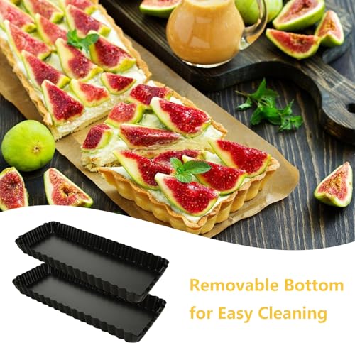 WOPPLXY Confezione da 3 Stampo per Crostata Rettangolare, Stampo per Crostata con Rivestimento Antiaderente 25 x 10,2 x 2,5 cm con Base di Sollevamento, Stampo per Quiche in Lega di Alluminio Nero - immagine 5