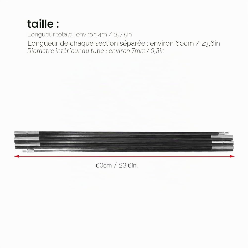Lot de barres de support de tente en fibre de verre de 4 m - Support pliable pour auvent - Pour le camping et la randonnée