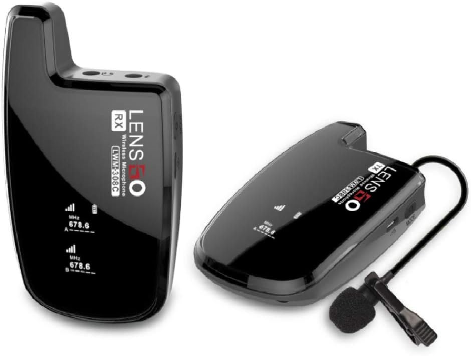 LENSGO Wireless Lavalier Microphone System, LWM-308C 30-Channel UHF Professional Omnidirectional Wireless Lapel Mic for Canon Nikon DSLR Camera Smartphone Camcorder Interview Video Recording (RX+TX)