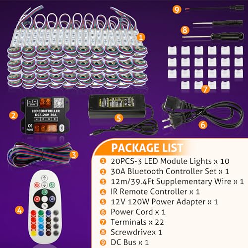 WICHEMI Storefront LED Lights Bluetooth APP Control LED Modules for Signs 100ft 200PCS 3 Led 5050 SMD RGB LED Strip Lights Business Window Lights Super Bright Waterproof for Store Advertising Décor by WICHEMI - Used condition - Image 7