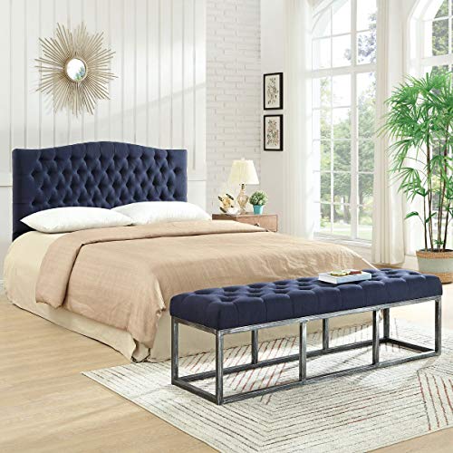 24Kf Linen Upholstered Tufted Button Queen Headboard And Comfortable Fashional Padded Queen/Full Size Headboard- Navy Blue #TOP6