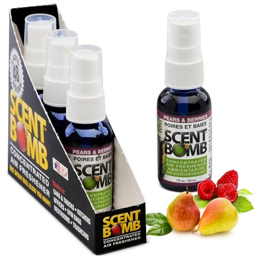 Image of Scent Bomb Air Freshener Spray, Long-Lasting Odor Eliminator - Effective Deodorizer for Home & Car, Fresh Room Spray for Kitchen, Bathroom & Smell Neutralizer - 1 oz Pack of 4, Pears and Berries Scent