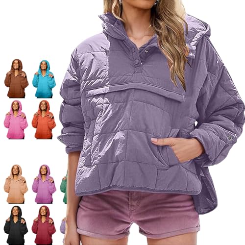 Sweat à capuche matelassé lilas XXL | Veste surdimensionnée ultra légère et chaude à poches