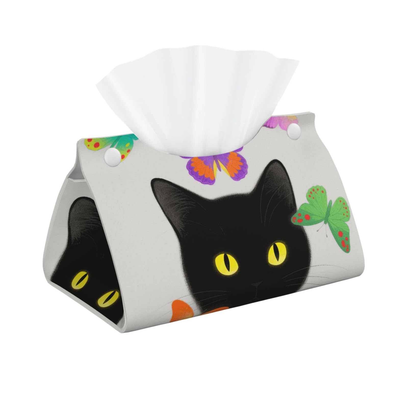 Pu Leather Tissue Box Cover, Cat and Butterflies Rectangle Tissue Case Covers Decorative Tissue Box Holder Waterproof Tissue Holder Organizer for Bathroom Home Office