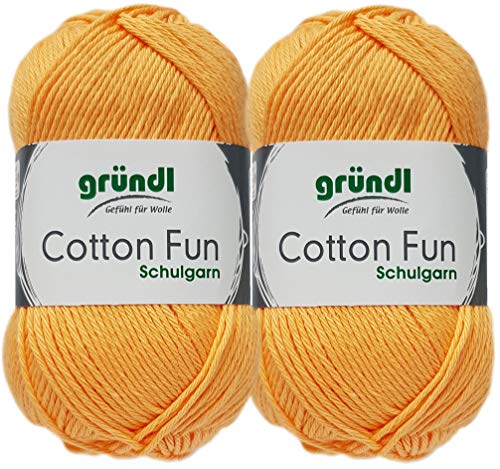 Gründl Cotton Fun - Hilo para ganchillo (2 ovillos de 50 gramos, incluye instrucciones para un cerdo de mar (17 albaricoque)