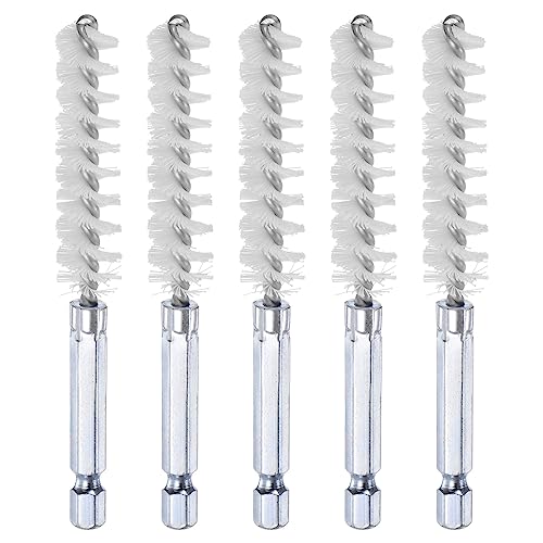 HARFINGTON 5Pcs Nylon Bore Brush 12mm Dia 4" Long Cleaning Twisted Wire Brush with Handle 1/4" Hex Shank for Tubes, Ports, Bearings