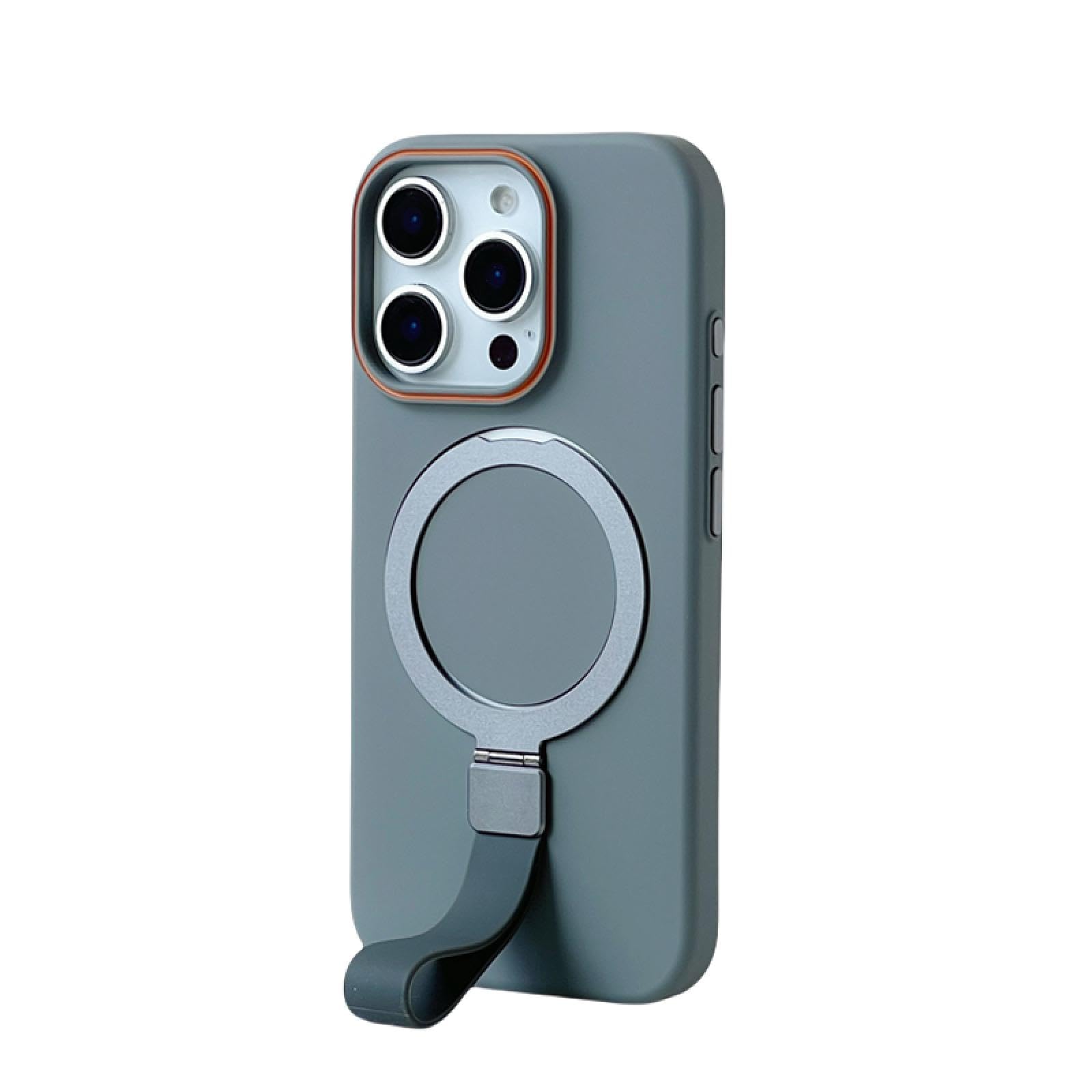 Do iPhone'a 14 Jednolity Kolor Etui na Telefon z Uchwytem Ultracienkie Skórzane Wyczucie Bezprzewodowego Ładowania Twarde Etui na Komputer (Do iPhone'a 14/SZARY)