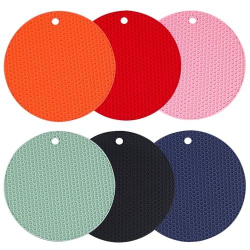 AICMEI Silicone Trivet Mats, 6 Packs Multipurpose Non Slip Heat Resistant Pot Holder,Heat Resistant Pot Holders Silicone Mats for Kitchen Countertops/Table-Assorted Color
