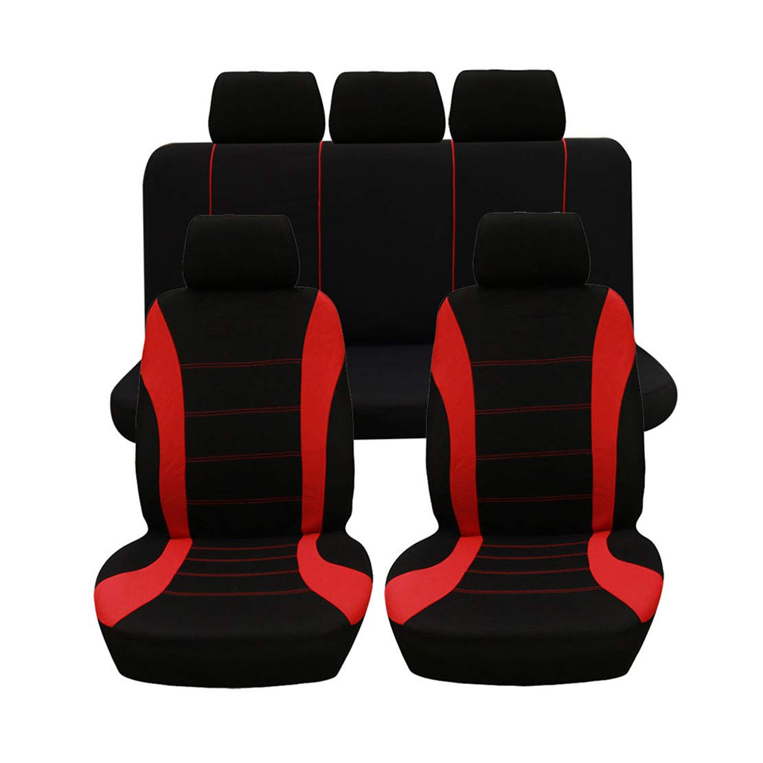 Housse de Siège Auto Universelle 5 et 7 places Coussins pour Siège Voiture,Auto Protecteur de Siège, Couvre Siège Voiture, Siège de Housse de Voiture,Bkack Rouge,2 * Places Avant + 3 * Places Arrière
