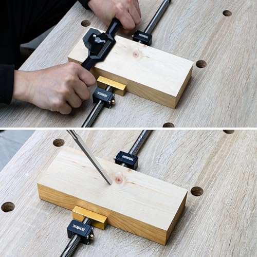 2 Stück Tisch Werkbank Klemme mit 4 Stück Bank-Hunde für Bankhaken 20mm-Loch Upgrade, Holzbearbeitung Schreibtisch Clip, Schnell Fixierte Klemme Messingbefestigung Schraubstock, Schreibtisch-Clip