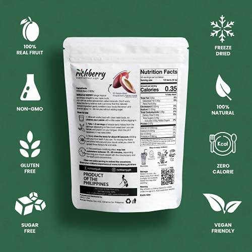 Miracle Berry Fruit Magic Berries - Miracle Berries Make Sour Taste Sweet, Freeze Dried Fruit Snacks, As Seen On Tiktok, Makes Lemon Taste Like Candy, Great For Taste Tripping, 1 Pack Of 50 Berry Halves 8G #TOP4