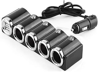 شاحن سيارة ، مقبس متعدد ، محول ولاعة مناسب لجميع السيارات، مشترك سيارة موزع مقبس ولاعة السيارة - ضوء ازرق للسيارة 12 فولت/24 فولت (4 عين / 2USB ) - من كابر تريد