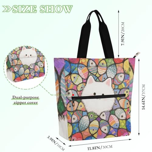 Bolsa de mano para universidad y playa con diseño de gato animado resistente 4