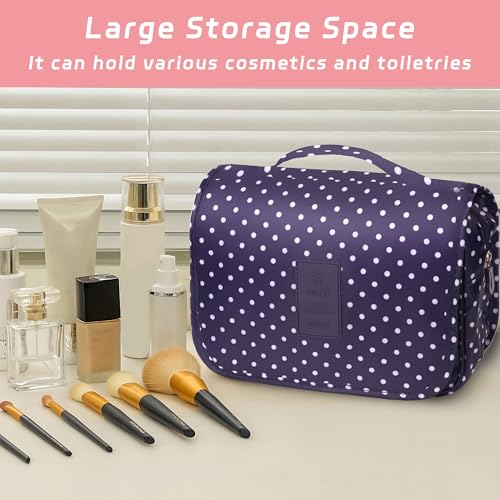 Image of Toiletry Bag Travel Bag with Hanging Hook for Women and Men,Navy Dot | Waterproof Small Capacity Hanging Multifunctional Makeup Bag for Toiletries, Portable Cosmetic Bag Travel Organizer