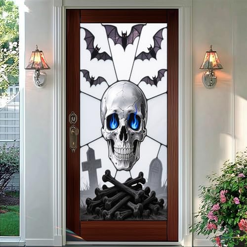 HOMETITUTE vinilo decorativo para ventana calavera azul 18x39 pulgadas miniatura 6