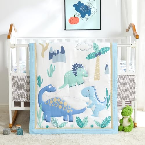 Wowelife Dinosaur Crib Bedding Set for Boys Light Blue, Premium