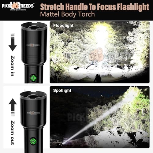 Image of Pick Ur Needs Long Range Torch Rechargeable 1500mAh Battery 50W LED Light with 6-Hour Backup, Fast 2-Hour Charging, 3 Modes (High /Low /Side Lights) (1)