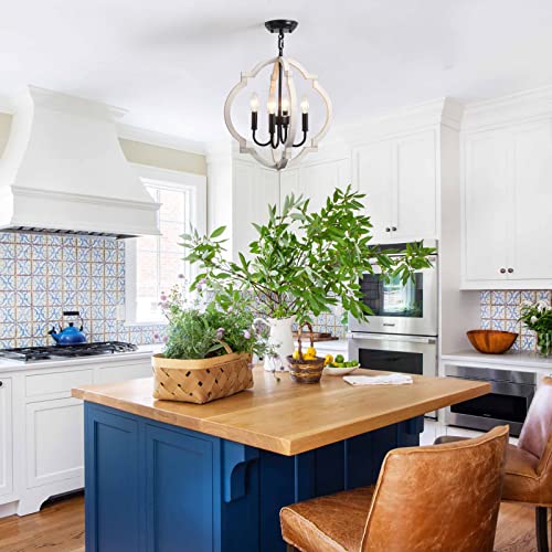 Farmhouse Orb Wood Chandelier 4 Light Dining Room Light Fixture Rustic Hanging Lighting Pendant Chandelier For Living Room Bedroom Hallway Foyer Entryway #TOP6