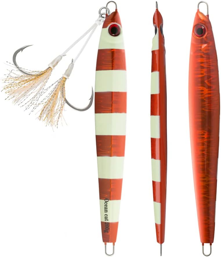 OCEAN CAT 1 PC Lead Metal Flat Slow Fall Pitch Fishing Jigs Lures Sinking Vertical Jigging Bait with Butterfly Hook for Saltwater Fishing Size 40g 80g 120g 160g 200g