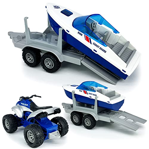 image for VIIGER Large ATV Toy with Trailer Speedboat Tow Truck Flatbed Transpor
