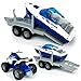 Large ATV Toy with Trailer Speedboat Tow Truck Flatbed Transport Police Motorcycle Toy Vehicle 2 in 1 Playset, Light Sound, Toys Trucks for Boys 3 4 5 6 7 Years Old Kids Toddlers Birthday Gifts, blue