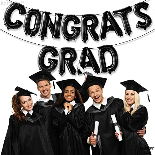 Image of Graduation Decorations 2026 | Black Congrats Grad Balloons - 16 Inch | Black Congrats Grad Banner | Graduation Balloon Banner For Congrats Grad Decorations, Congratulations Decorations, KatchOn