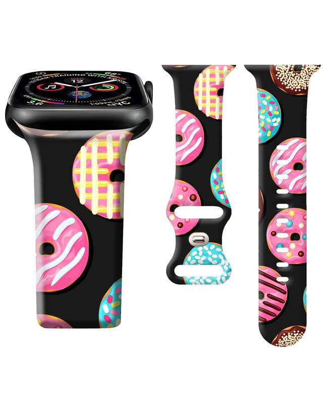 ZLYNHOKJ Band Compatible with iWatch Band 38mm 40mm 41mm for Women, Silicone Wristbands Replacement Strap for iWatch Ultra 2/Ultra/SE 2/ SE/Series 9/8/7/6/5/4/3/2/1,Colorful Donuts