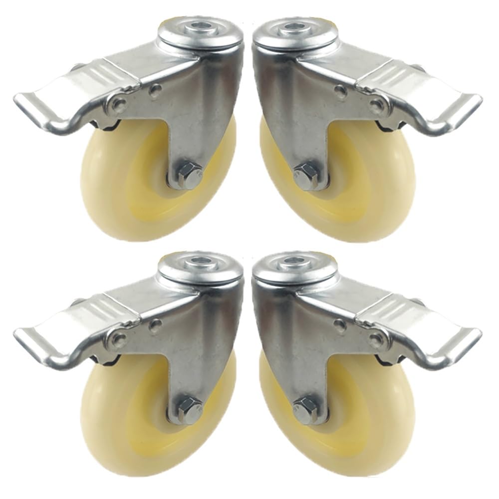 Ruote girevoli con Doppio Cuscinetto da 5 Pollici, Confezione da 4, con Freno, Foro da 12 mm, Ruote universali in PP per carichi Pesanti, per scaffali, carrelli della Spesa e mobili