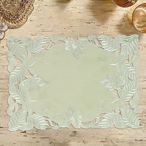 Light Green Placemats Set Of 6 - Rectangle Lace Linen Place Mats European Embroidery - Perfect For Kitchen Dining Room Table Home Decor Wedding Receptions - 14 X 20 Inches - The Daulton Collection #TOP2
