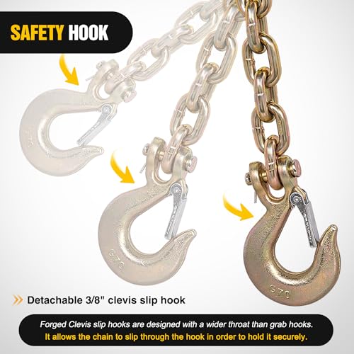 Image of Nilight 3 /8 inch X 35 inch Trailer Safety Chain 2pcs Grade 70 Towing Chain with Clevis Snap Hooks 26400lbs Break Strength use for Trailer, RV,and Boat Towing and Gooseneck Couplers