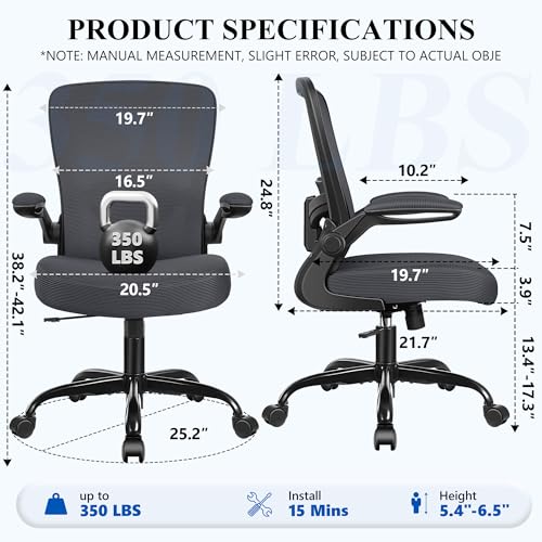 Image of FelixKing Office Chair, Ergonomic Desk Chair Breathable Mesh Chairs Adjustable High Back Lumbar Support Flip-up Armrests, Executive Rolling Swivel Comfy Computer Chairs Home Office Dark Gray